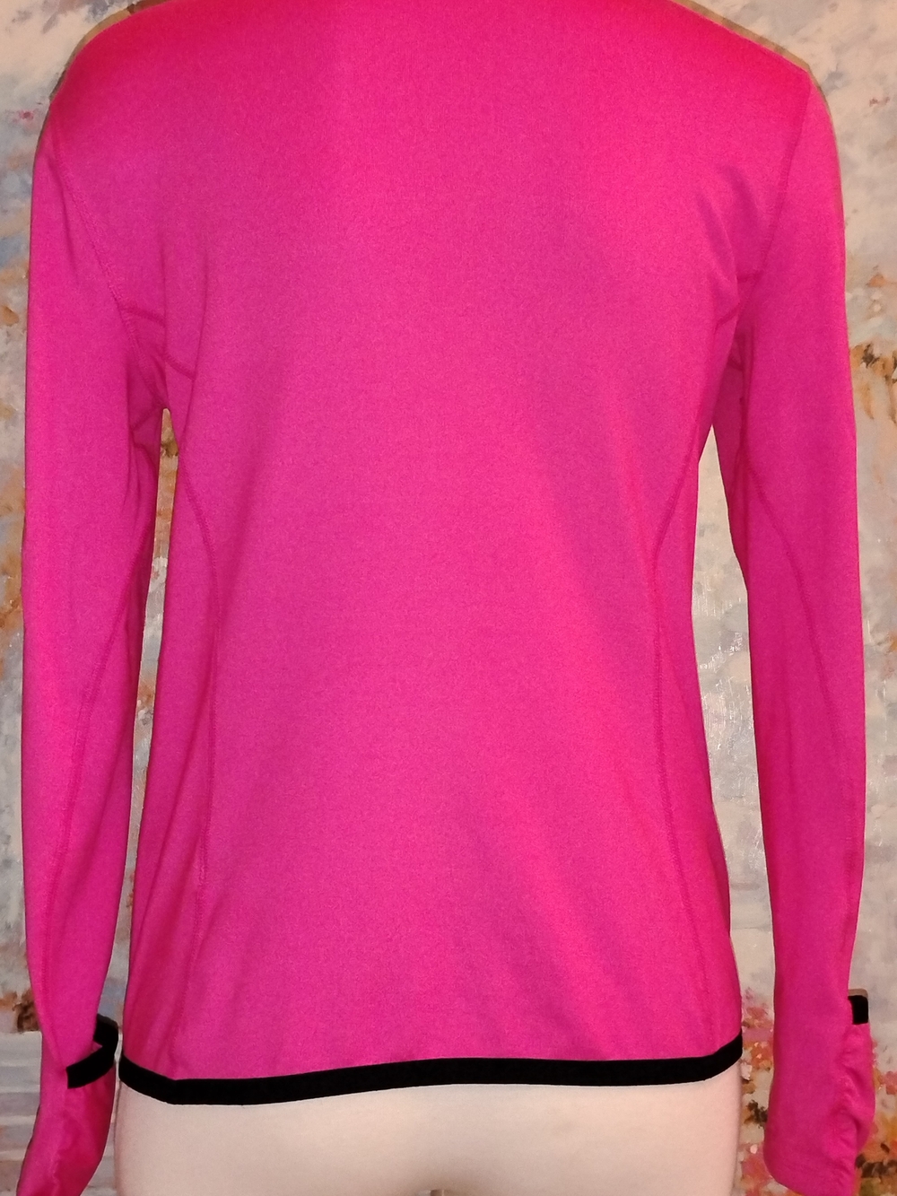 Lauren Ralph Lauren Hot Pink Long Sleeve Half-Zip Top with Black Trim - Picture 7 of 8